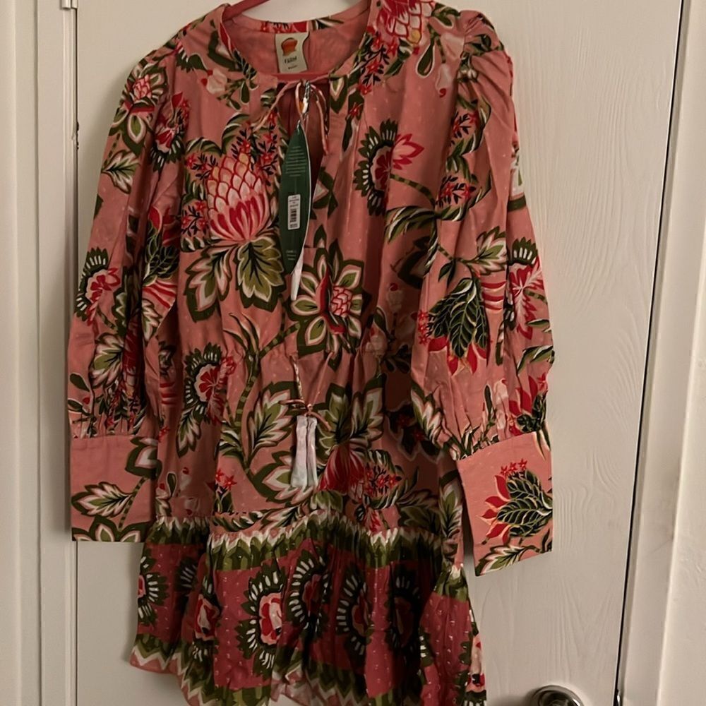 NWT Farm Rio floral cotton pink dress L - Picture 8 of 8
